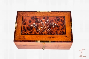 Thuya Wood Coffret à bijoux en loupe de thuya intérieur compartimenté