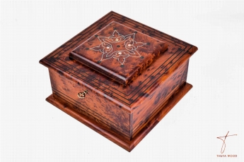 Thuya Wood Boîte à bijoux en thuya avec compartiment de rangement et miroir 