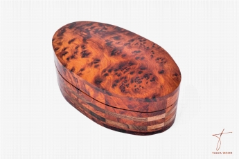 Thuya Wood Boîte à bijoux ovale en loupe de thuya 