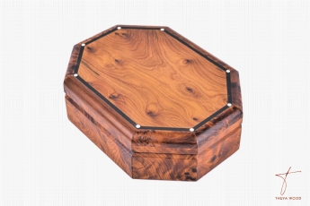 Thuya Wood Boîte octogonale en thuya avec cerclage de l'acacia incrustée de nacre