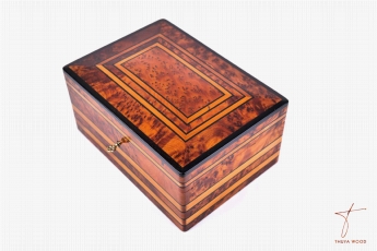 Thuya Wood Grande boîte en loupe de thuya avec compartiment de rangement 