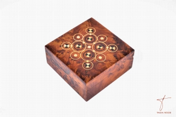 Thuya Wood Boîte à bijoux carrée avec motifs en citronnier 