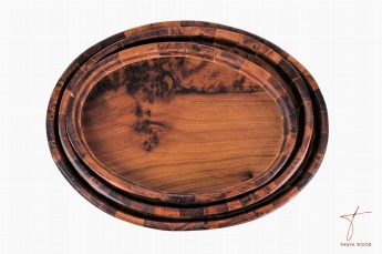 Thuya Wood Set of 3 oval trays made from thuya root wood
