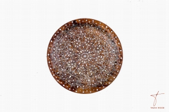 Exquisite Thuya Wood Platter with Silver Wire and Mother-of-Pearl Inlays