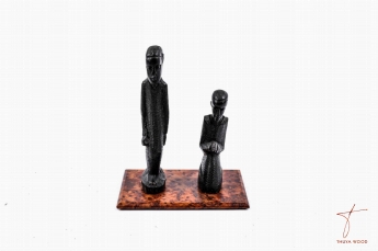 Thuya Wood Embracing Spiritual Harmony: The Intricate Wooden Statue of Two Men in a Temple