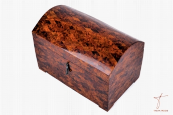 Thuya Wood Grande boîte à bijoux verrouillable faite à la main en placage de thuya 