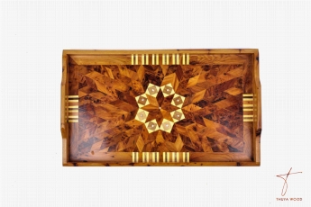 Thuya Wood Thuya Wood Tray with Lemonwood Motifs