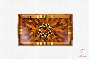 Thuya Wood Thuya Wood Tray Adorned with Exotic Lemonwood, Ebony, and Mother-of-Pearl Motifs