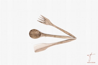 Thuya Wood Ensemble d'ustensiles de cuisine en bois de noyer