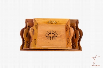 Thuya Wood Set de 3 plateaux En Racine De Thuya Avec Motifs Creusés 