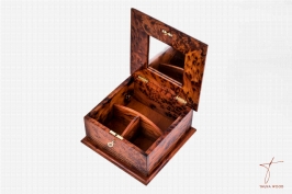 Boîte à bijoux en thuya avec compartiment de rangement et miroir 