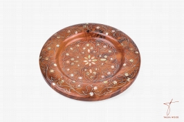 Thuya Wood Platter Enhanced with Metal Wire and Mother-of-Pearl Inlays