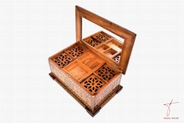 Unique Thuya Wood Jewelry Box with Carved Compartments