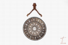 Decorative Thuya Wood Platter Engraved with Mother-of-Pearl, Ebony, and Silver Wire: